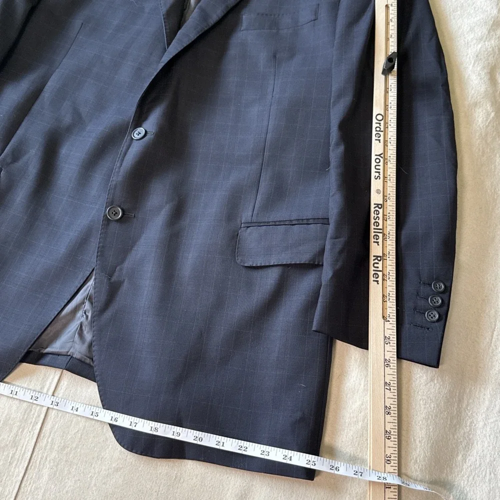 Peter Millar Crown Crafted Custom Men's Suit 44L Pants 40x31 Navy Wool Plaid